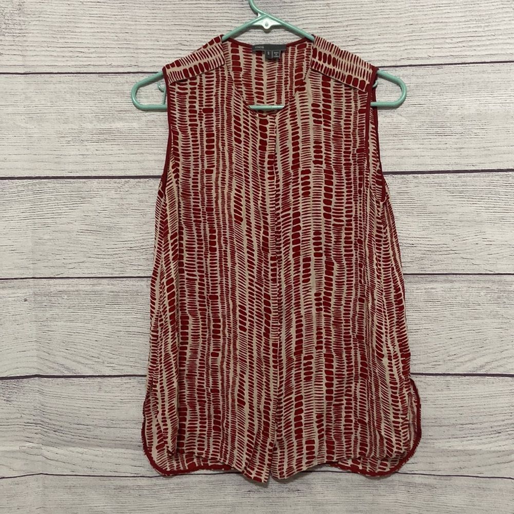 Vince Red and Cream Sleeveless Blouse